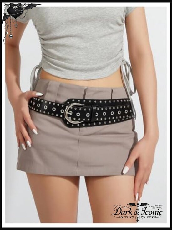 Wild Fable Punk Studded Wide PU Leather Belt with Grommets main image 5